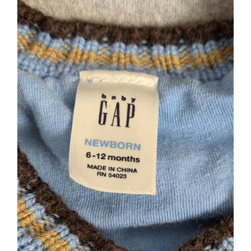 GAP BABY Fair Isle Nordic Knit Sweater Lined Romper 6-12 Mos Blue Multi 2008 Y2K